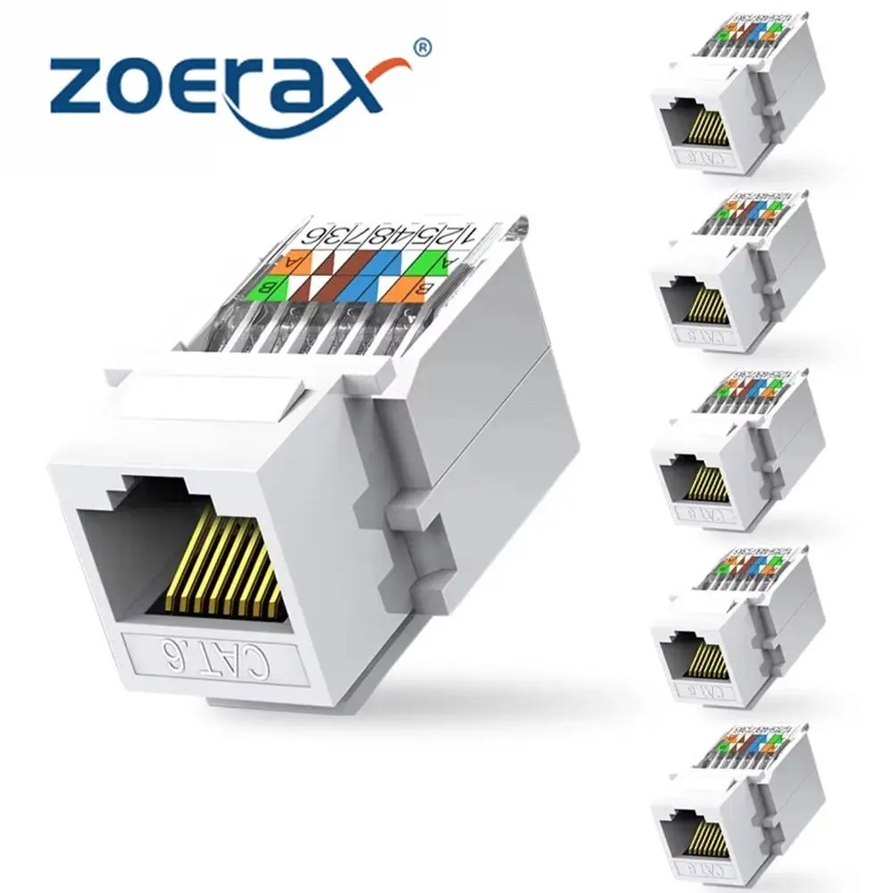 ZoeRax 6 pezzi Cat6 Jack Keystone RJ45 senza attrezzi, nessun strumento di punzonatura accoppiatore modulo richiesto, bianco
