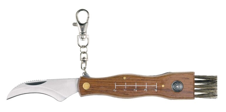 AUSONIA Coltello per Funghi 20cm Coltellino coglifunghi con Spazzola | in Legno, Coltellino Raccolta Funghi con Mini Bussola Integrata