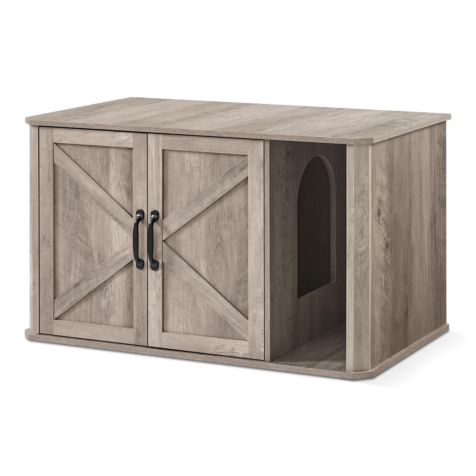 Feandrea Mobile per Lettiera, Nascosto, Doppie Porte, 85 x 49 x 50 cm | Casetta per Gatti, Tavolino Laterale, con Ingresso Frontale, Maniglie, Greige Melange, Collezione HAINS PCL…