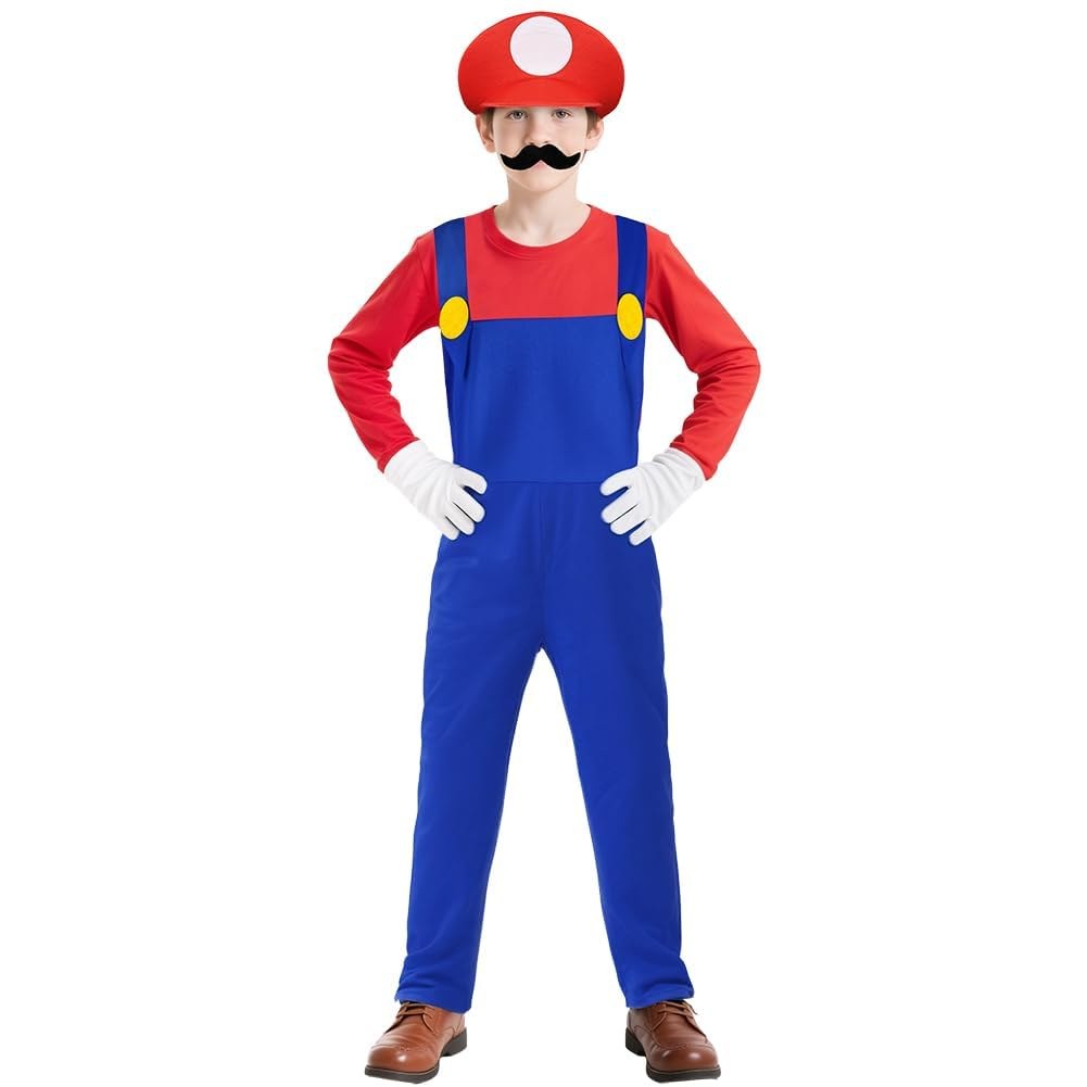 BSBUY Costume Bambino per Carnevale, 4PZ Costume Tuta per Bambini con Cappello Guanti Barba, Vestito di per Compleanno, Halloween, Carnevale, Feste per Ragazzi Cosplay