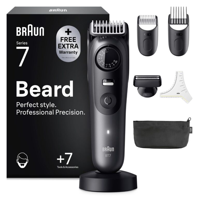 Braun Serie 7 Regolabarba Uomo, 7 Accessori, Custodia BT7525 Grigio | Rasoio Elettrico Barba con Lama Problade Affilata a Vita, 7 Strumenti da Barbiere, 40 Lunghezze, Impermeabile…