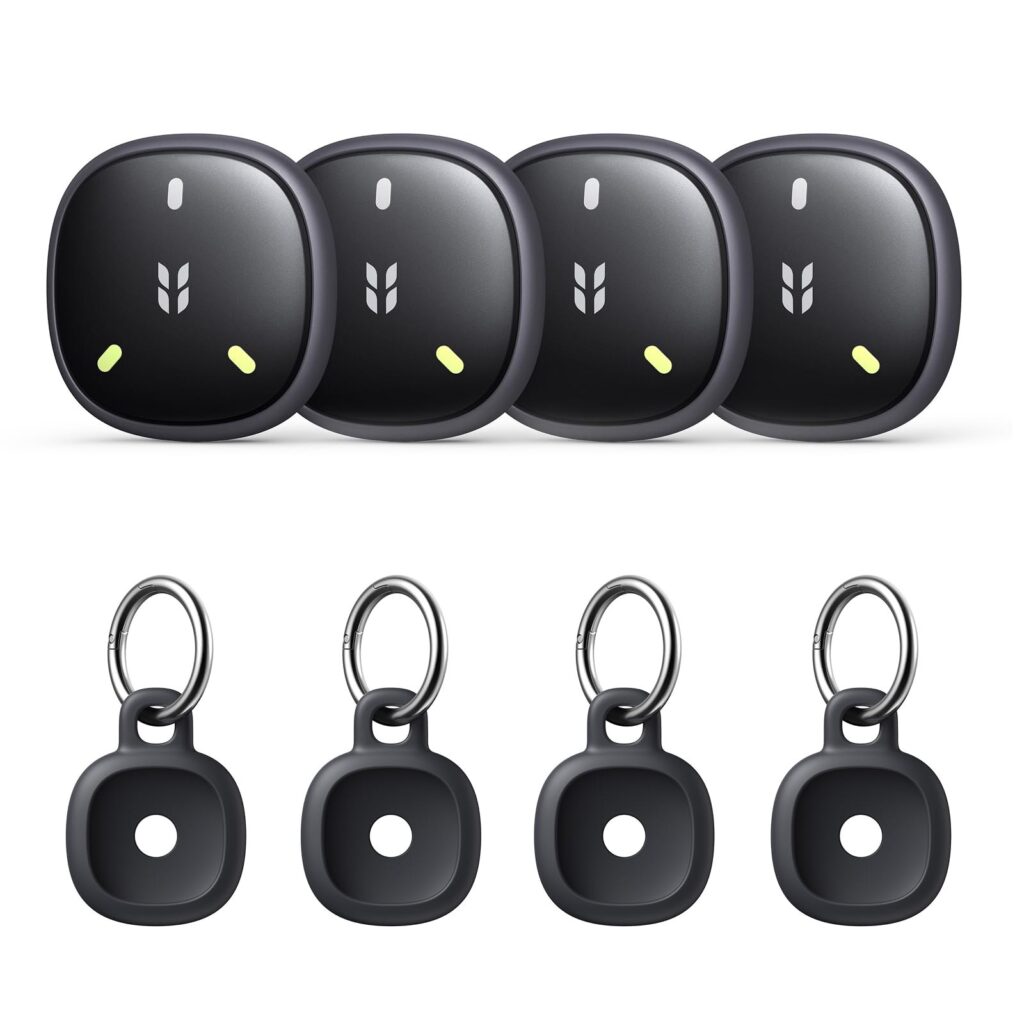 UGREEN FineTrack Mini 2 Smart Finder 4 Pezzi Supporto iOS | 110dB, Fluorescenza, Localizzatore IP68, SmartTag Tracker Bluetooth, per Chiavi Bagaglio Portafoglio Bicicletta Borsa