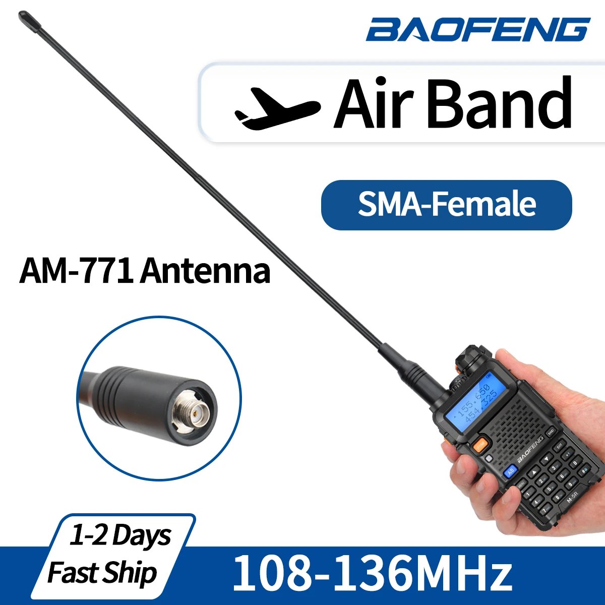 AM-771 Air Band SMA-Antenna femmina 108-136 MHz per Quansheng UV K5 (8) K6 Baofeng UV 5RH 21 PRO V2 UV-98 Walkie Talkie Ham Radio