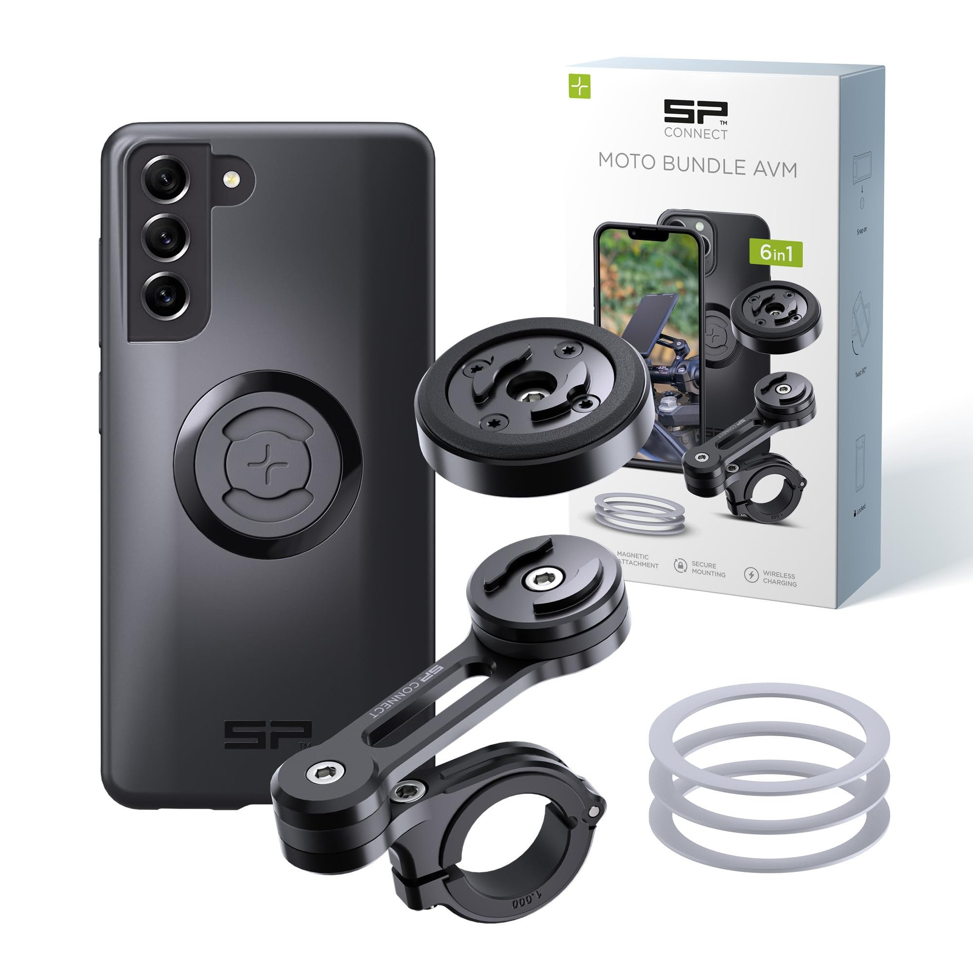 SP CONNECT Moto Bundle II con Modulo Anti-Vibrazione SPC+ per Samsung S21 FE Supporto per Cellulare per Moto e Ciclomotore Accessori per Tutti gli Smartphone come iPhone