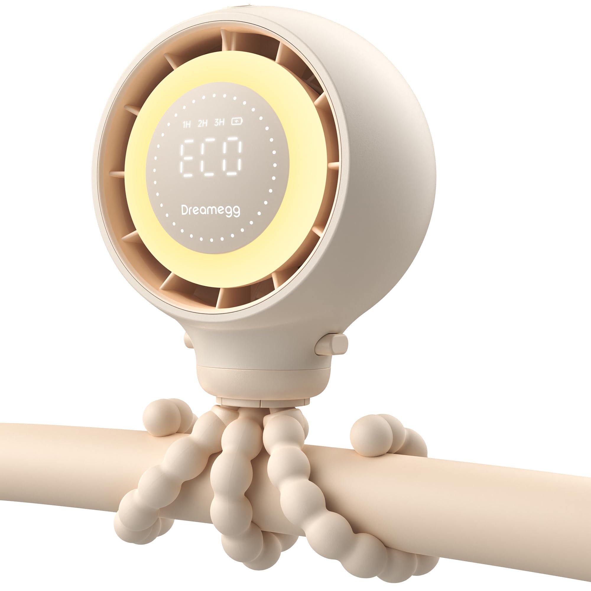 Dreamegg Ventilatore Portatile Senza Pale, 4000mAh, USB Ricaricabile | Ventilatore a Clip Staccabile a 360°, 4 Velocità del Vento, Display LED Intelligente, 2 Luci Notturne, per P…