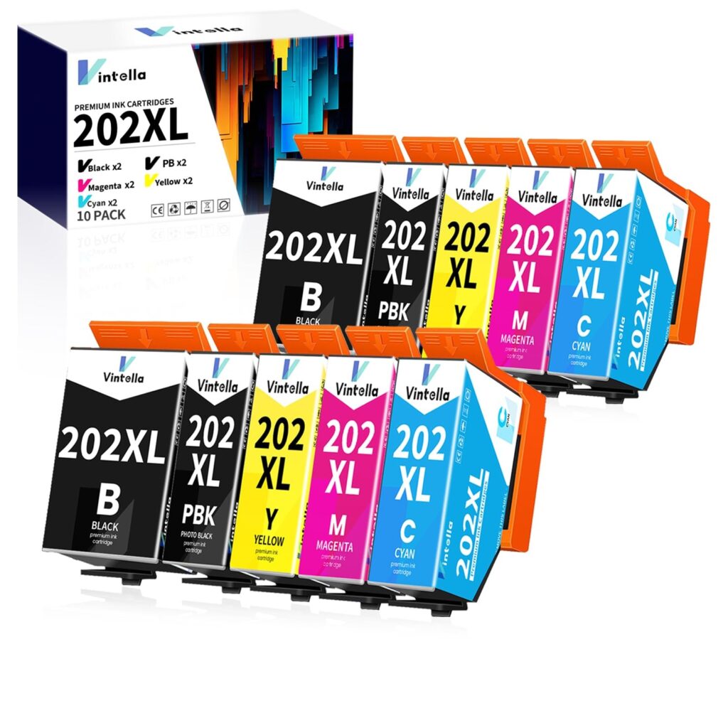 Vintella 202XL Cartucce d'inchiostro Multipack Sostituzione per Epson 202XL Multipack per Epson Expression Premium XP-6000 XP-6005 XP-6001 XP-6100 XP-6105 Stampante (10 Pezzi)