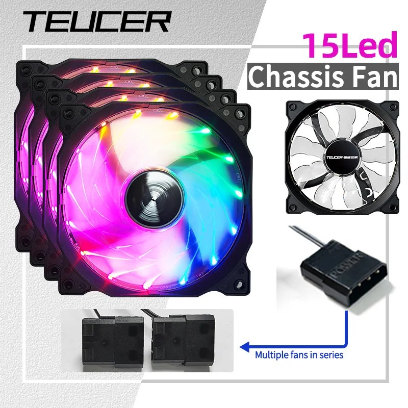 Teucer 120MM Custodia per PC Ventola di raffreddamento Telaio da tavolo Potenza 12V Grande 4Pin Led 12CM Cuscinetto idraulico Collegamento silenzioso Ventilatore Radiatore