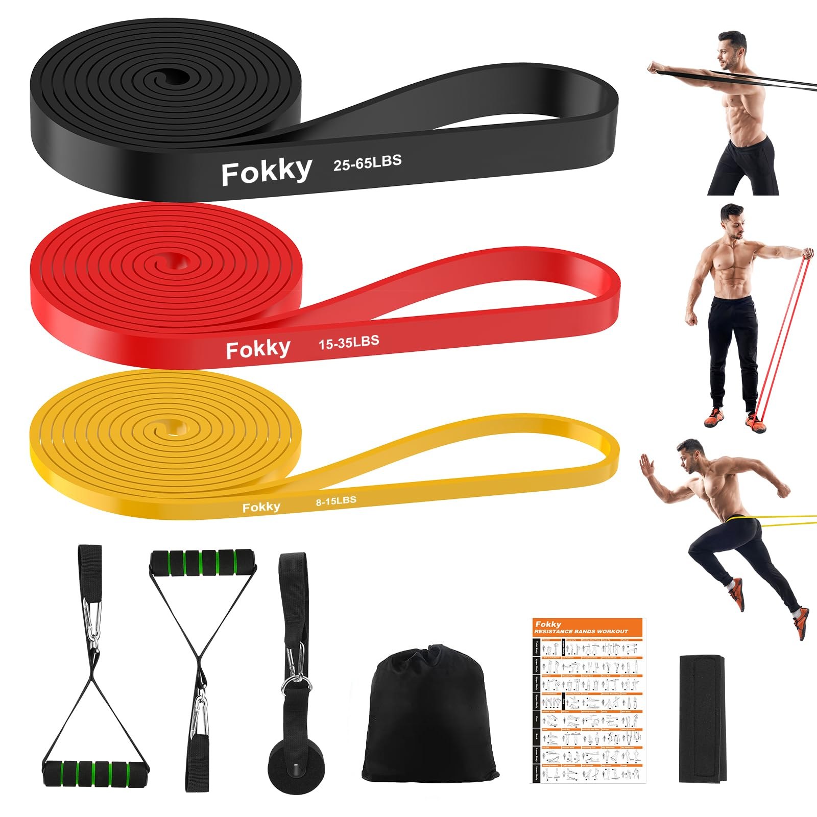 Fokky Elastici Fitness, 3 Livelli di Elastico Palestra con Ancore di Porta | Elastico per esercizi 8-65lbs, elastici palestra con maniglia, fasce elastiche fitness per stretching,…