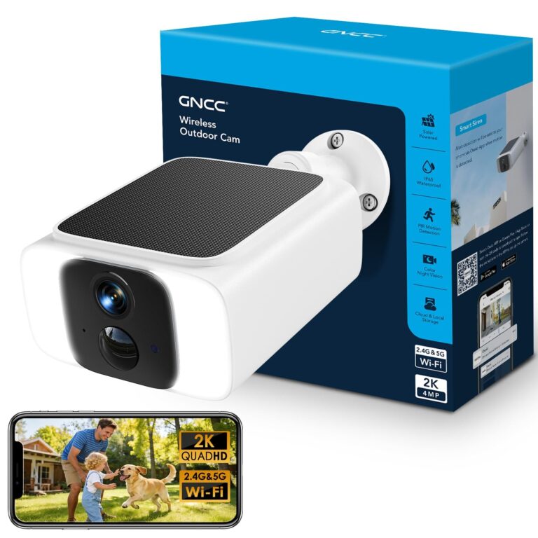 GNCC Telecamera WiFi Esterna Senza Fili 2K 4MP con Pannello Solare | 2.4/5 GHz WiFi, Visione Notturna a Colori, Allarme PIR, Audio Bidirezionale, Compatibilità Alexa