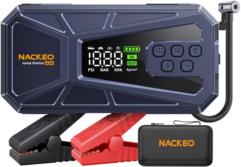 NACKEO Booster Avviamento Auto, 8000A Avviatore Batteria Auto con Compressore 160PSI(Fino 12.0L Diesel/ALL Gas), Starter Batteria Auto Al Litio 12V, Avviatore Emergenza Per Auto c…