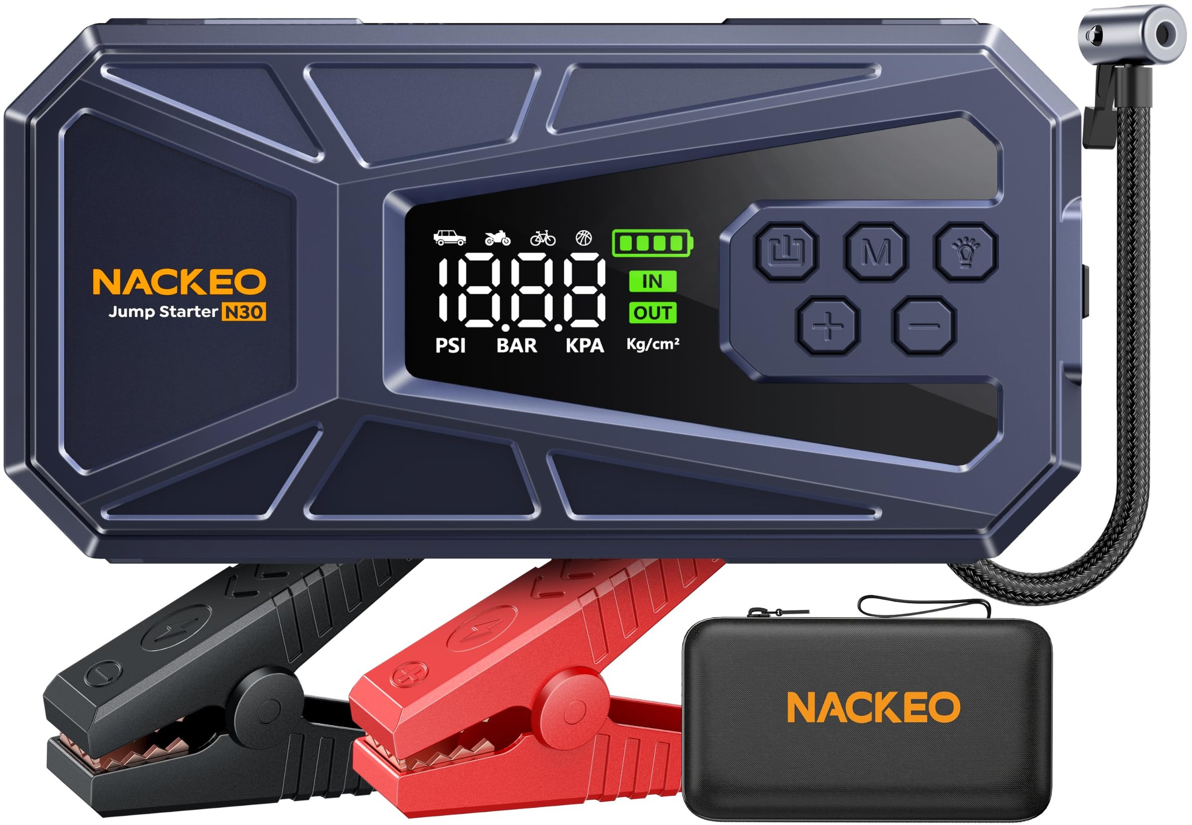 NACKEO Booster Avviamento Auto, 8000A Avviatore Batteria Auto con Compressore 160PSI(Fino 12.0L Diesel/ALL Gas), Starter Batteria Auto Al Litio 12V, Avviatore Emergenza Per Auto c…