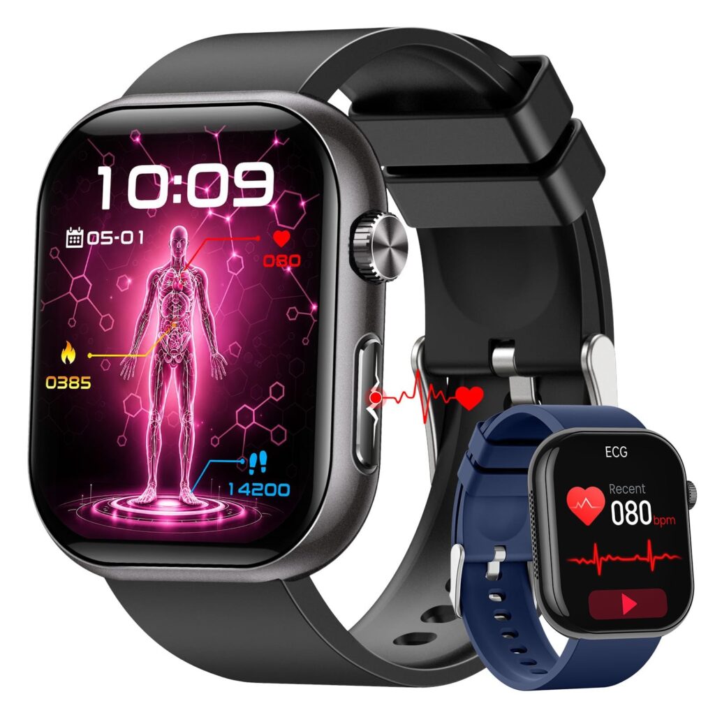 FOSMET Smartwatch Donna Salute, ECG, VFC, BMI, Micro-Check-Up, Sonno, Nero | 1.97" AMOLED Orologio Fitness, 24H Frequenza Cardiaca, SpO2, 140+ Sport Temperatura Chiamata Bluetooth…