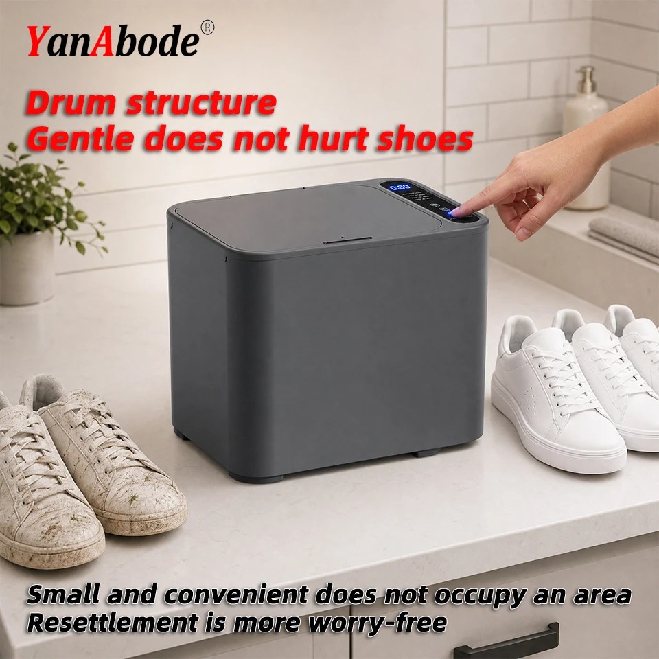 Lavatrice portatile per scarpe a doppio uso, grigia - Modalità 20/30/40 min, design a tamburo, lacci non rimovibili, con cavo per auto e alimentazione DC