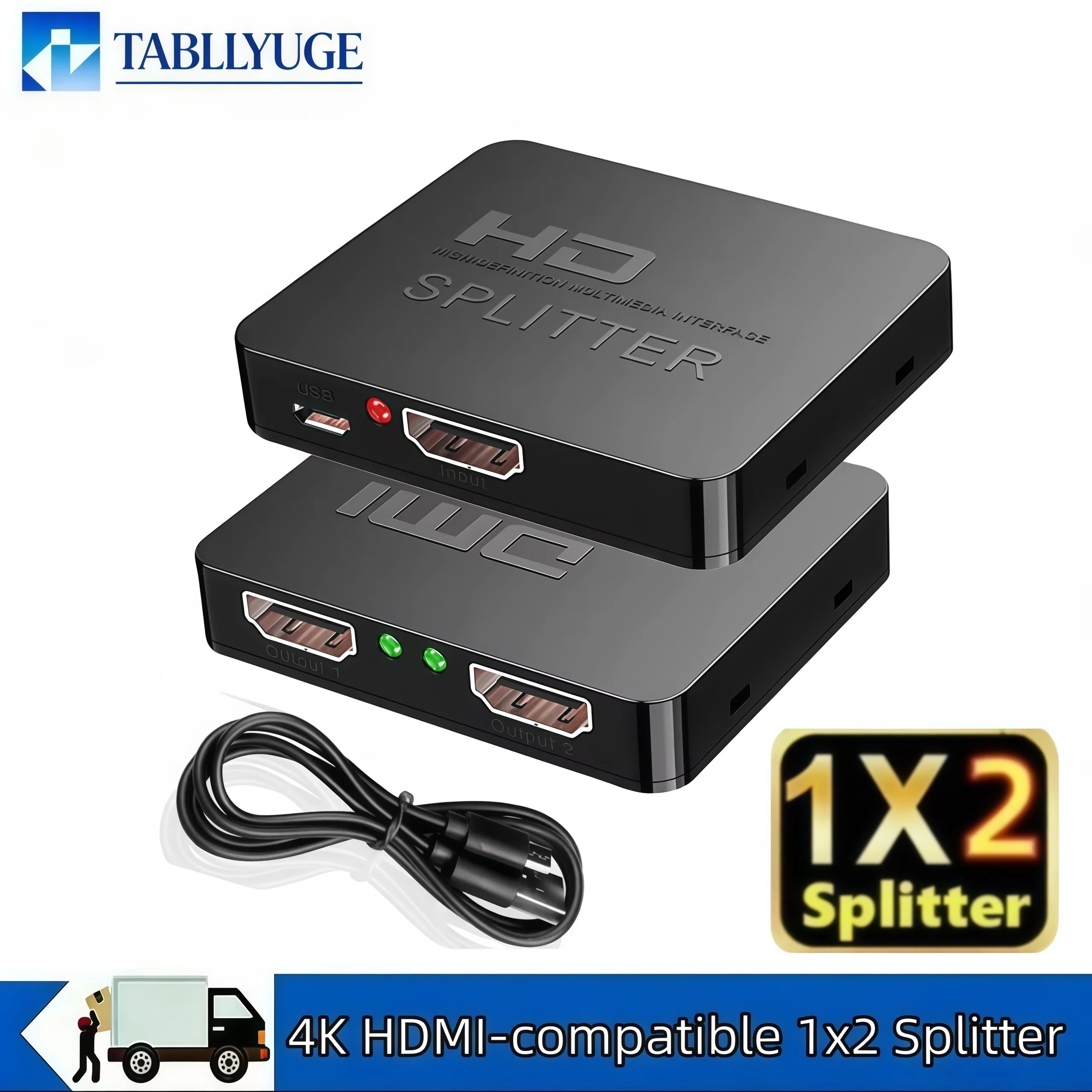 Splitter HDMI 4K 1x2, Distributore Video 1 Ingresso 2 Uscite, Amplificatore per Doppio Display, per Box, PC, Monitor, Proiettore, Laptop