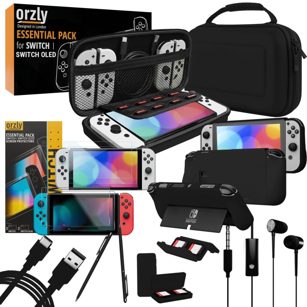 Orzly Accessori per Switch 2 – Custodia e Pellicola Protettiva per Nintendo Switch 2 (2025), Cavo di Ricarica, Porta Giochi, Custodia con Impugnatura Comfort, Cuffie e Altro – Edi…