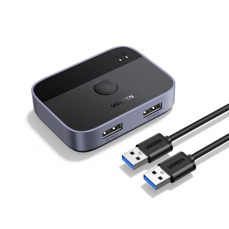 UGREEN Switch USB 3.0 KVM Switcher 2 Ingressi 2 Uscite Interruttore | per Due PC, 5Gbps, Alluminio, per Tastiera, Mouse, Chiave, Disco Rigido Esterno, Stampante, Scanner, Cavi 3.0…