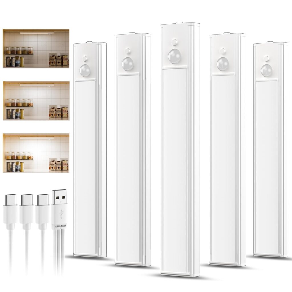 daphomeu 5 Pezzi LED Sottopensile Cucina, Dimmerabile Luce led Sottopensile, 20cm Bianco Freddo Luce Armadio led con Sensore, wireless luci ricaricabile magnetica per scale, armad…