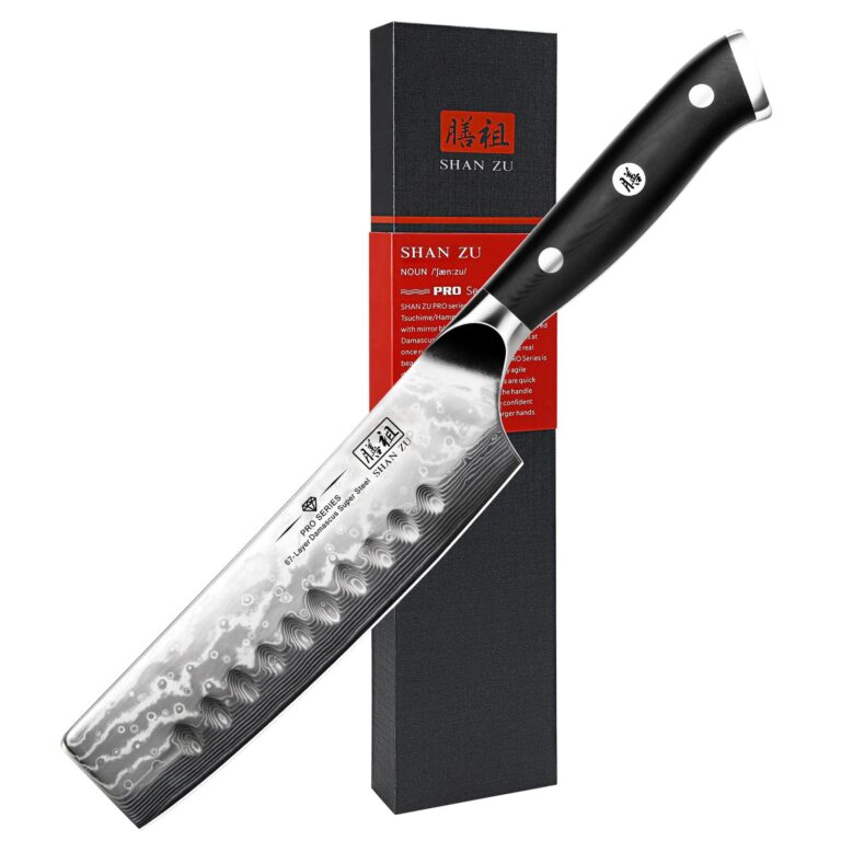 SHAN ZU Coltello Nakiri da Cucina Giapponese Damasco per Verdure 16,5 cm | 67 Strati in Acciaio 10Cr15MoV ad Alto Carbonio, Manico Ergonomico in G10 - PRO Series
