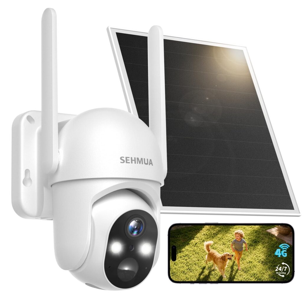 SEHMUA Telecamera con SIM 4G da Esterno con Pannello Solare senza Fili 24/7 | AOV Telecamera con Pannello Solare 7W, Rilevamento AI, Batteria 10400mAh, Visione Notturna a Colori,…
