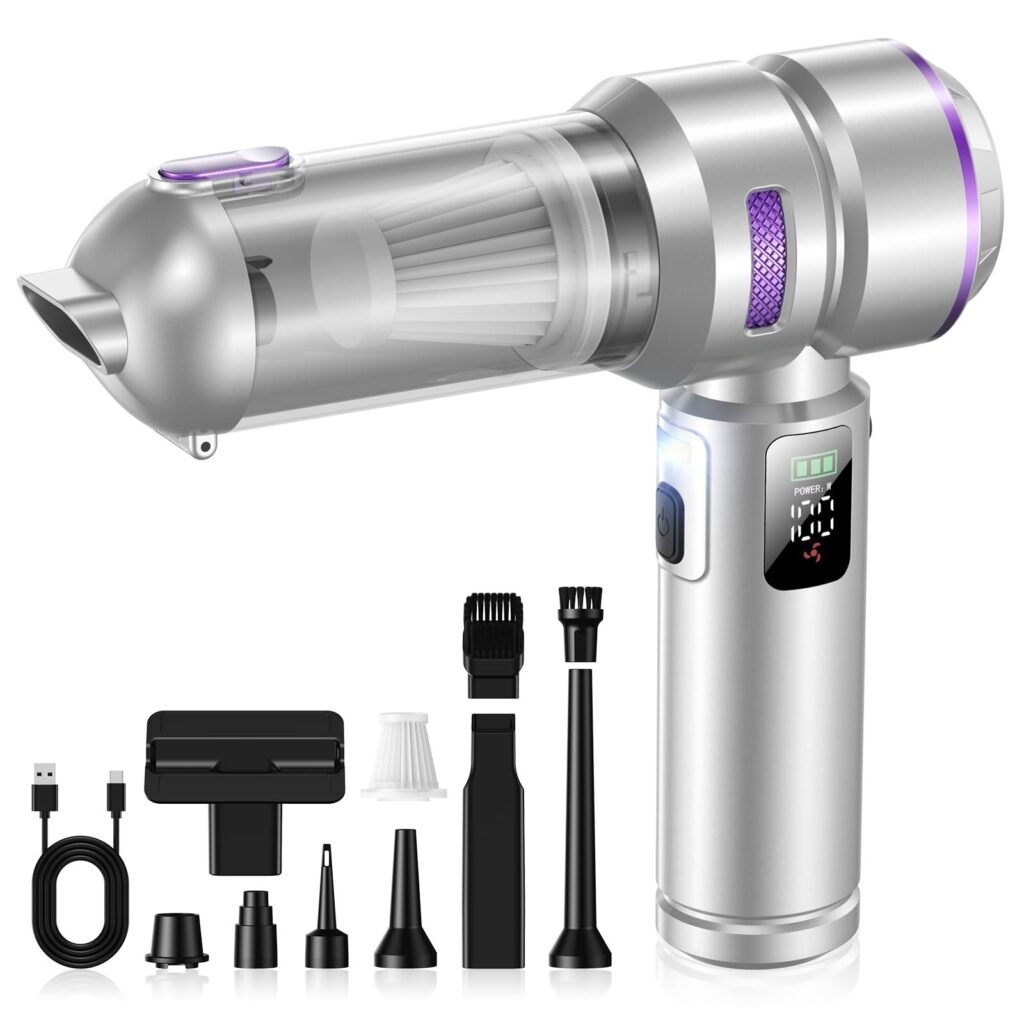 SLOKSFil Aspirapolvere per Auto 4-in-1, Senza Fili 28000Pa/100W, 3 Marce, 240000 giri/min, Display LCD Batteria 6000mAh, Aspira Peli Animali per Auto,Cucina,Divani,Ufficio,Casa,Co…