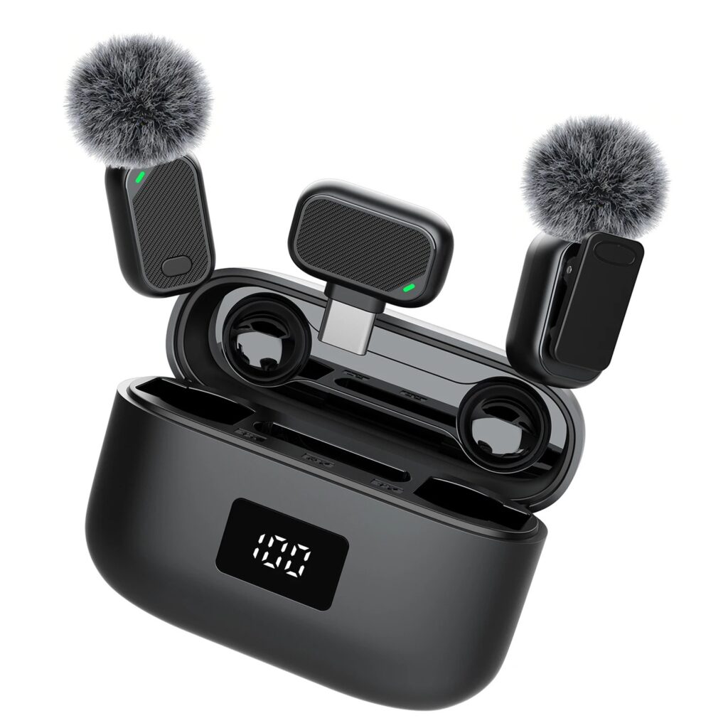 Microfono Lavalier Wireless Mini con Custodia di Ricarica, Microfono a Clip 2.4G con Cancellazione del Rumore per Type-C, Vlog/Live/Registrazione Video