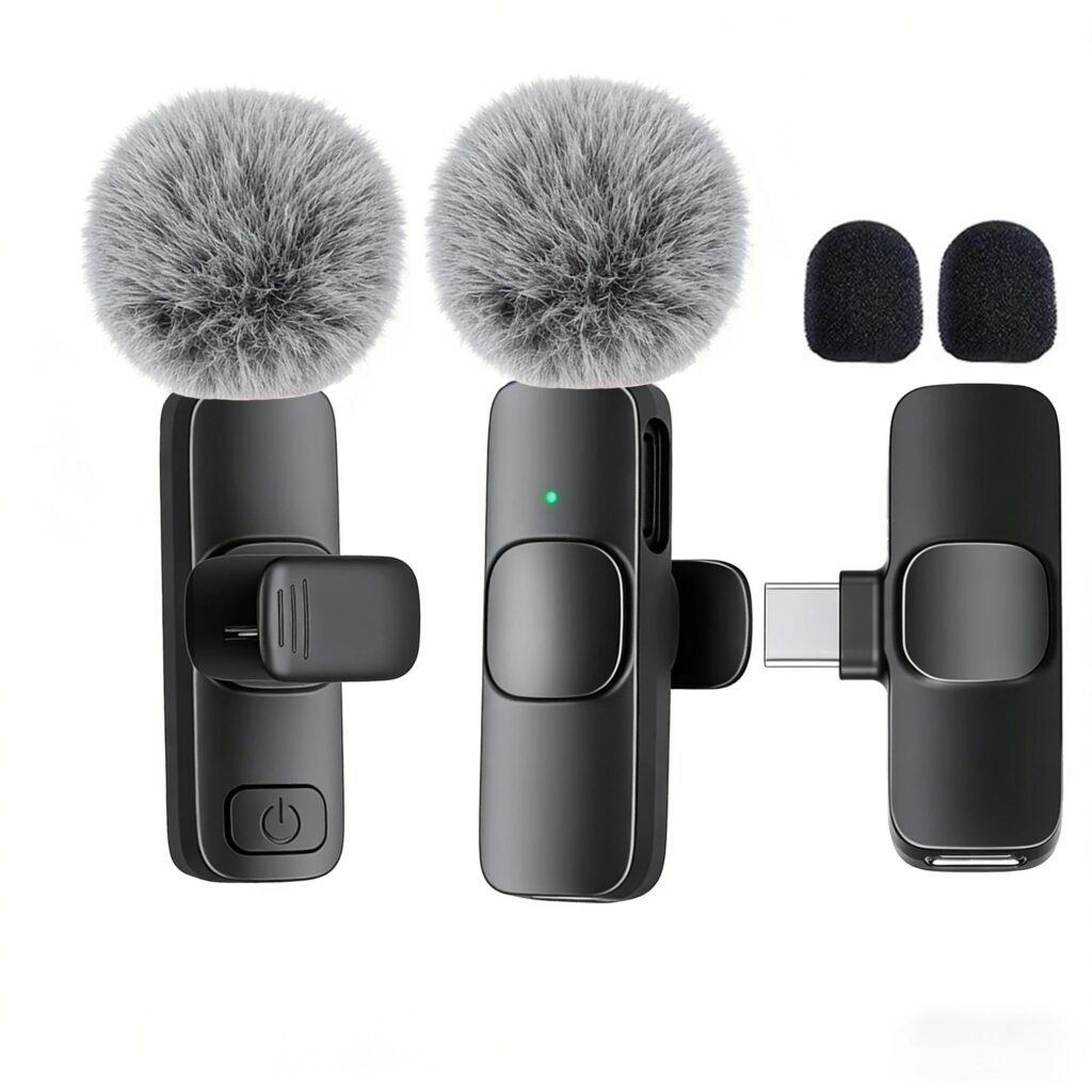 Microfono Lavalier Wireless Professionale con Porta Type-C per Smartphone, Computer, Tablet, Plug and Play