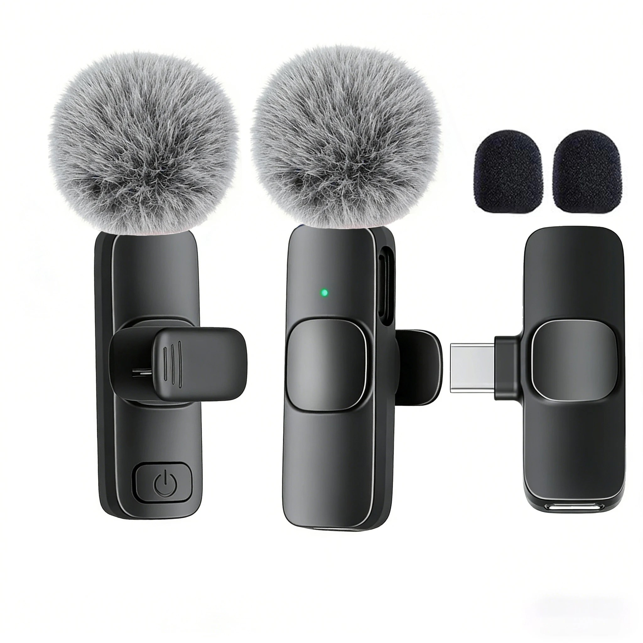 Microfono Lavalier Wireless Professionale con Porta Type-C per Smartphone, Computer, Tablet, Plug and Play