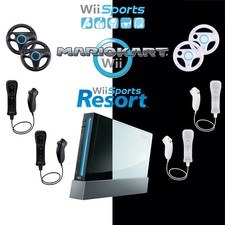Console Nintendo Wii (nero/bianco) kart, sport + telecomando 2 in 1 più controller