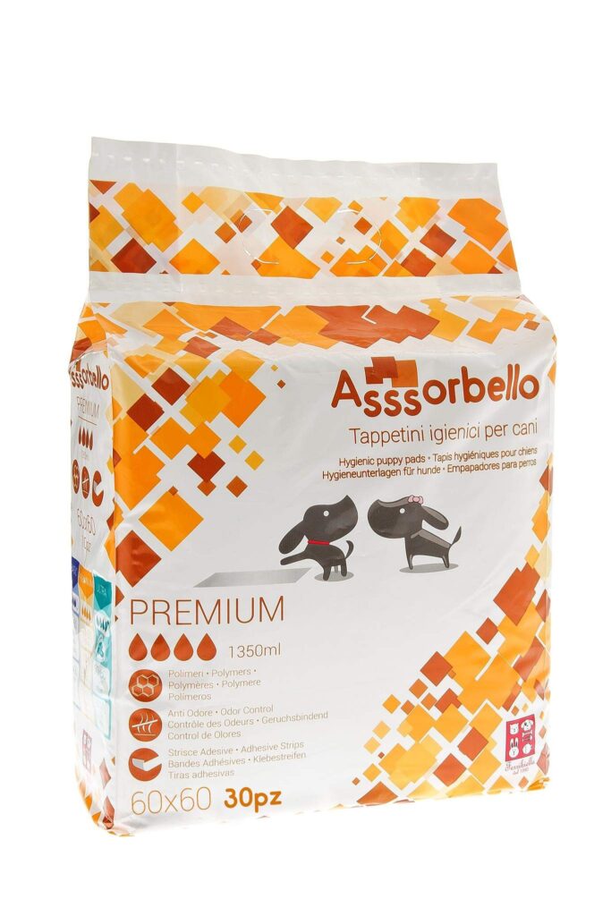 FERRIBIELLA Assorbello PREMIUM, Tappetini Igienici per Cani, 60 x 60 cm, Multicolore, 30 pezzi