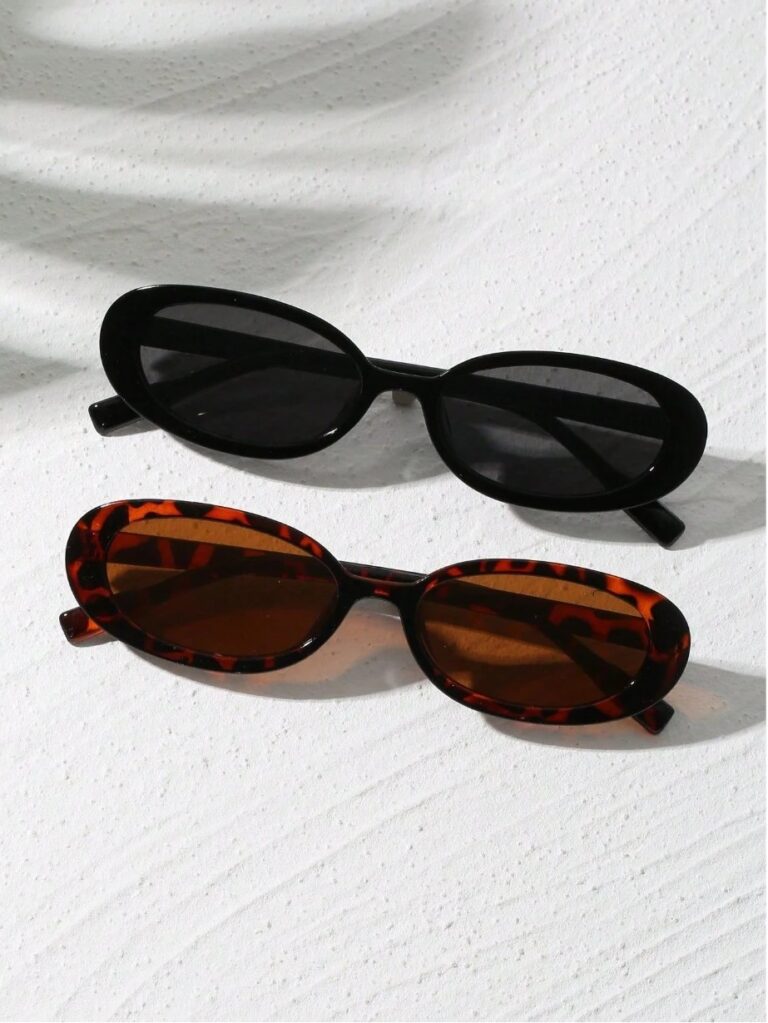 Occhiali da sole in plastica di forma ovale con montatura piccola vintage da 2 pezzi Viaggi all'aperto Vacanza al mare Protezione UV Ombra alla moda da viaggio