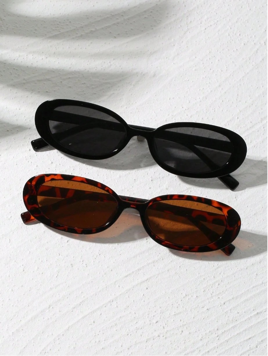 Occhiali da sole in plastica di forma ovale con montatura piccola vintage da 2 pezzi Viaggi all'aperto Vacanza al mare Protezione UV Ombra alla moda da viaggio