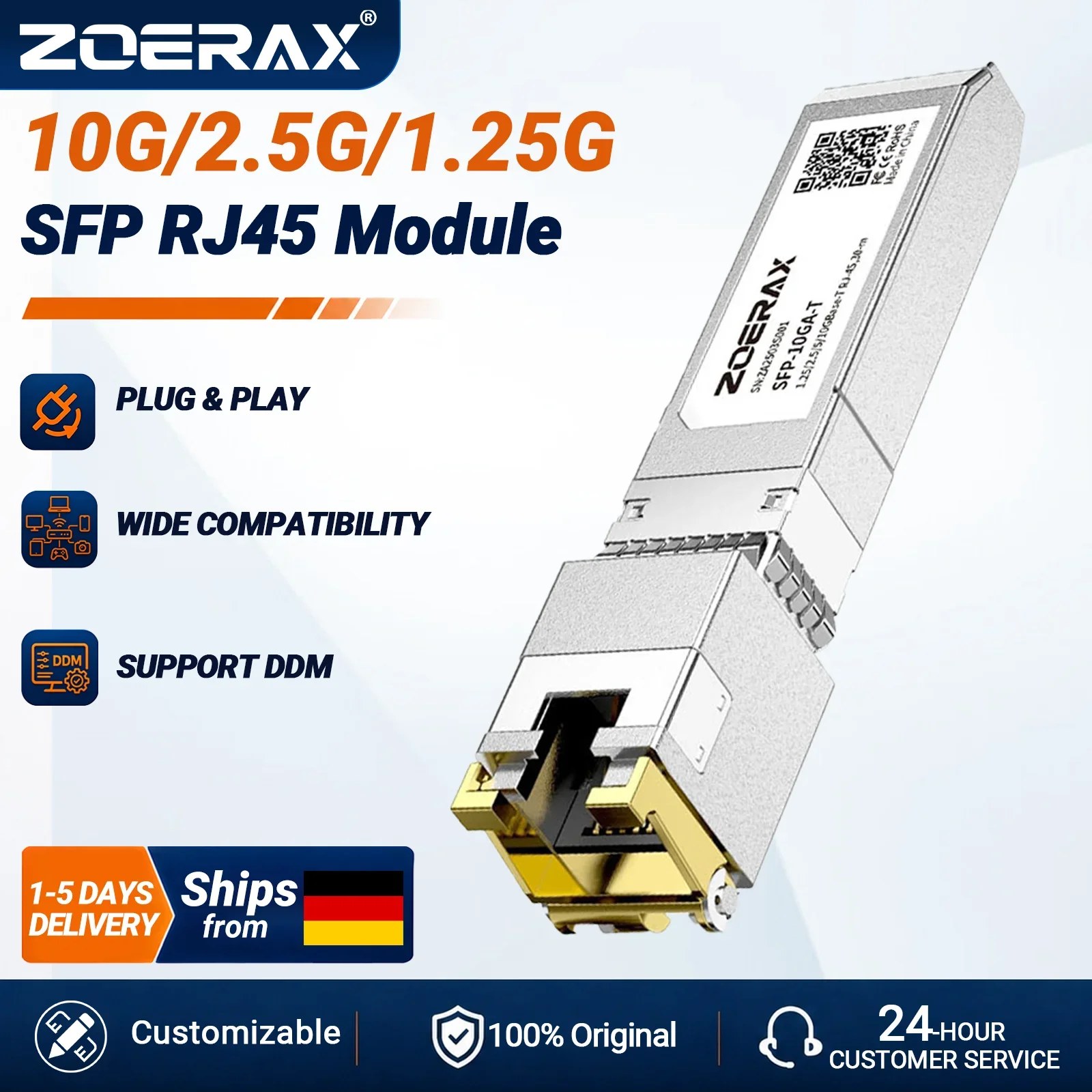 Modulo ZoeRax 1.25/2.5/10G RJ45 SFP con velocità adattiva, modulo ricetrasmettitore Ethernet plug and play compatibile con Cisco/Mikrotik