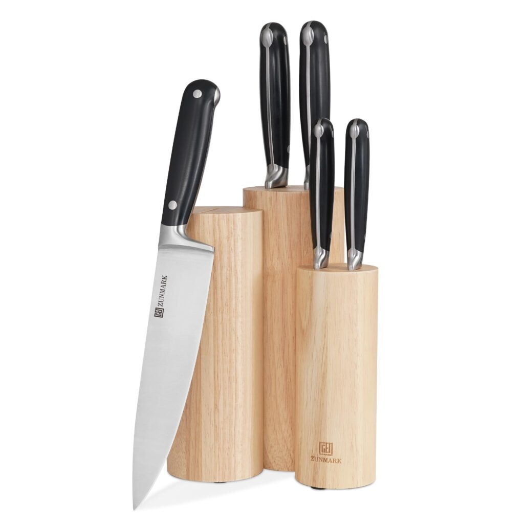 ZUNMARK Set Coltelli da Cucina 6 Pezzi Serie Skylark | Blocco Legno Gomma