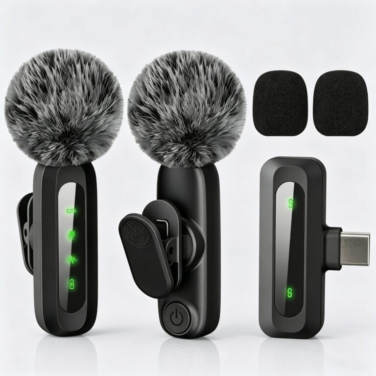 Microfono Lavalier Wireless con Porta Type-C, Microfono a Clip con Cancellazione del Rumore, per iPhone15+, Telefoni Android, Vlog, Streaming Live, Interviste