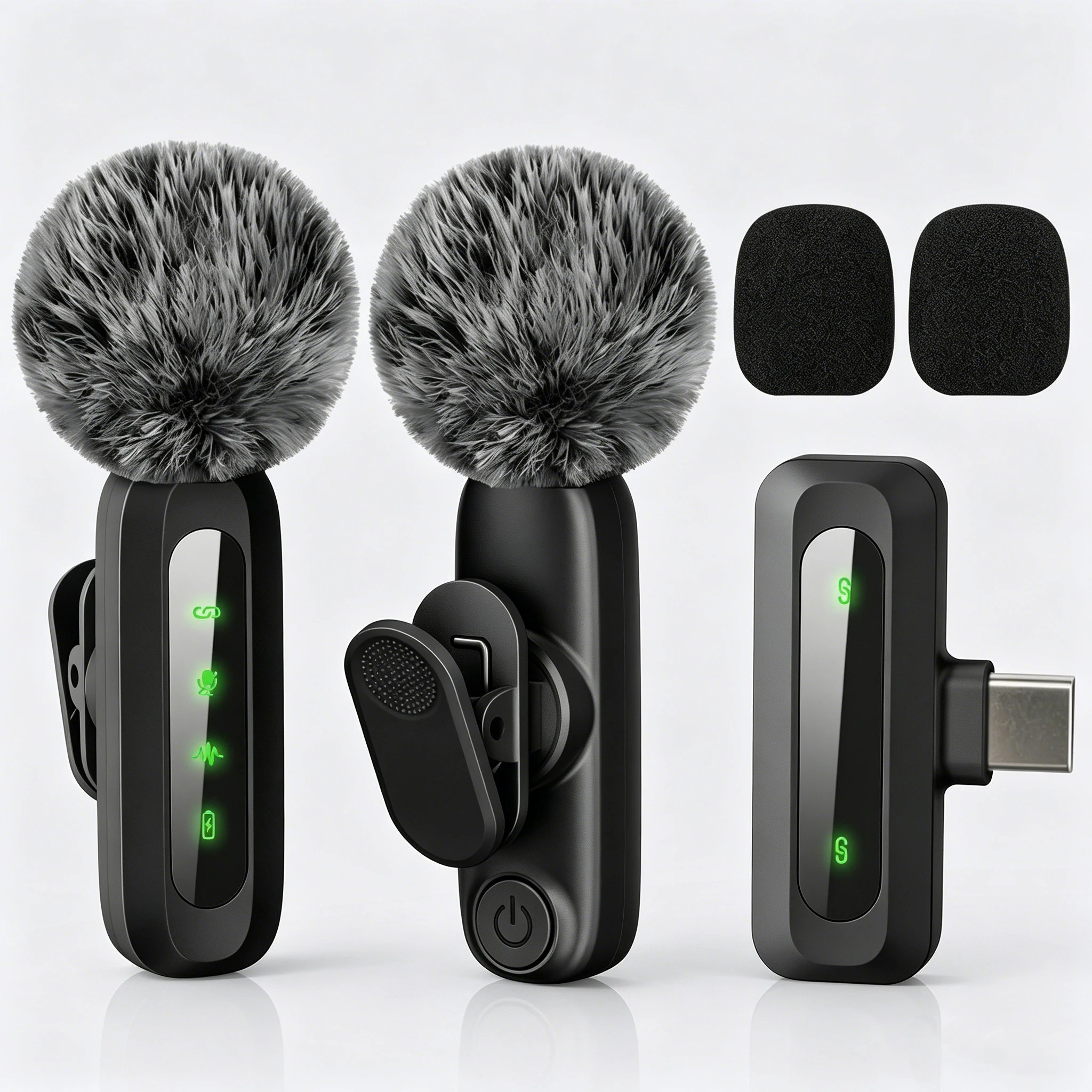 Microfono Lavalier Wireless con Porta Type-C, Microfono a Clip con Cancellazione del Rumore, per iPhone15+, Telefoni Android, Vlog, Streaming Live, Interviste