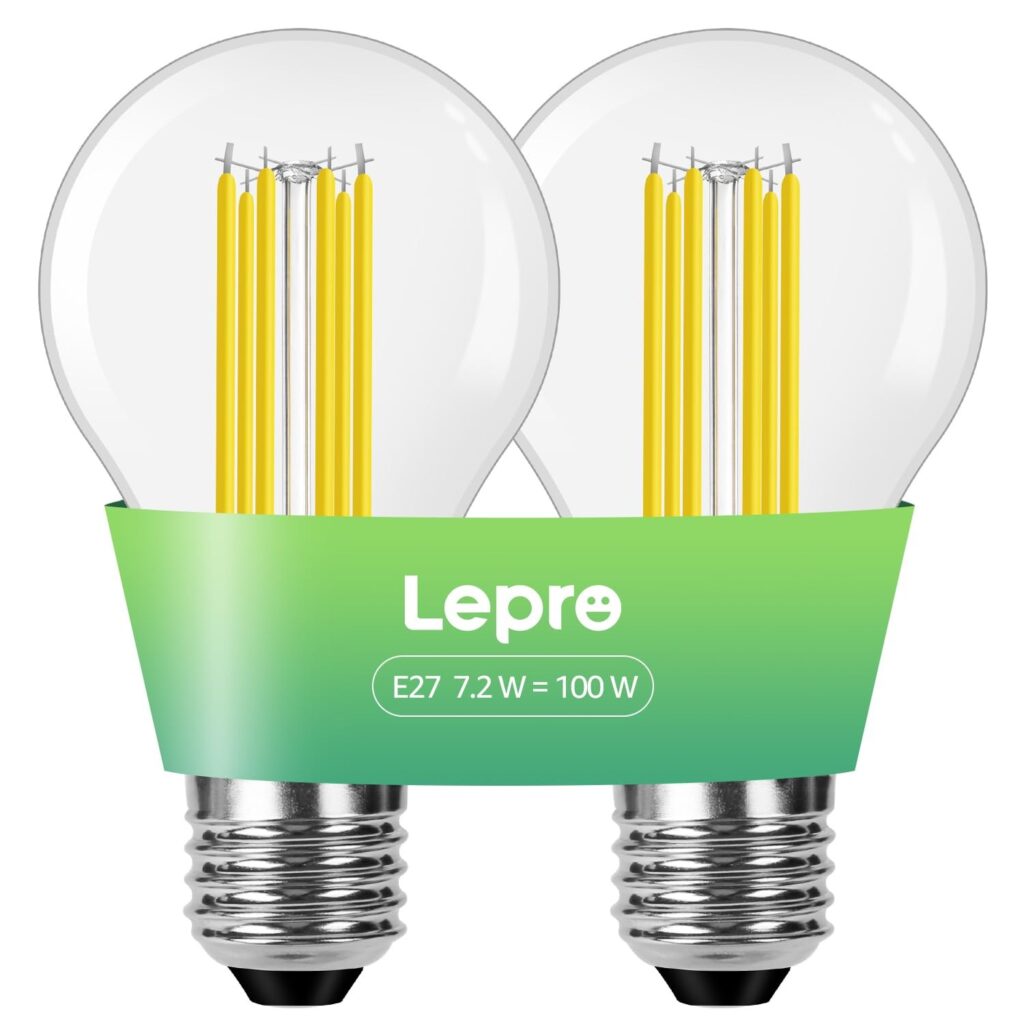 Lepro Lampadina LED E27 (Classe A), 7,2W Bianca Calda 2700K 1521LM, 2 Pcs | 7,2 W Equivalente a 100 W, Angolo di Raggio 300°, Alto CRI>80, Lampadine a Risparmio Energetico non Dim…