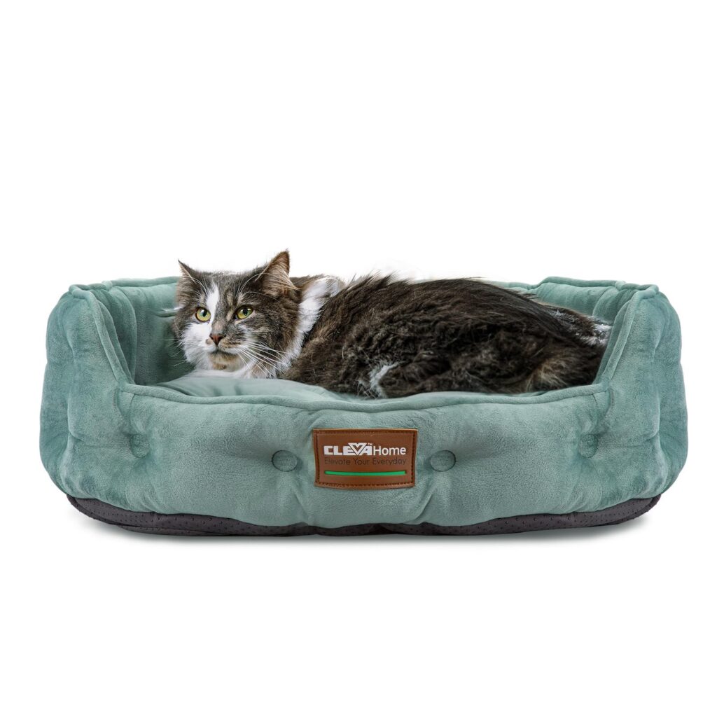 ClevaHome Dog Cat Bed Cuccia per Gatti e Cani di Piccola Taglia fino a 7 kg, Letto Rotondo per Interni, Morbido, Lavabile in Lavatrice con Fondo Antiscivolo (Verde Salvia)