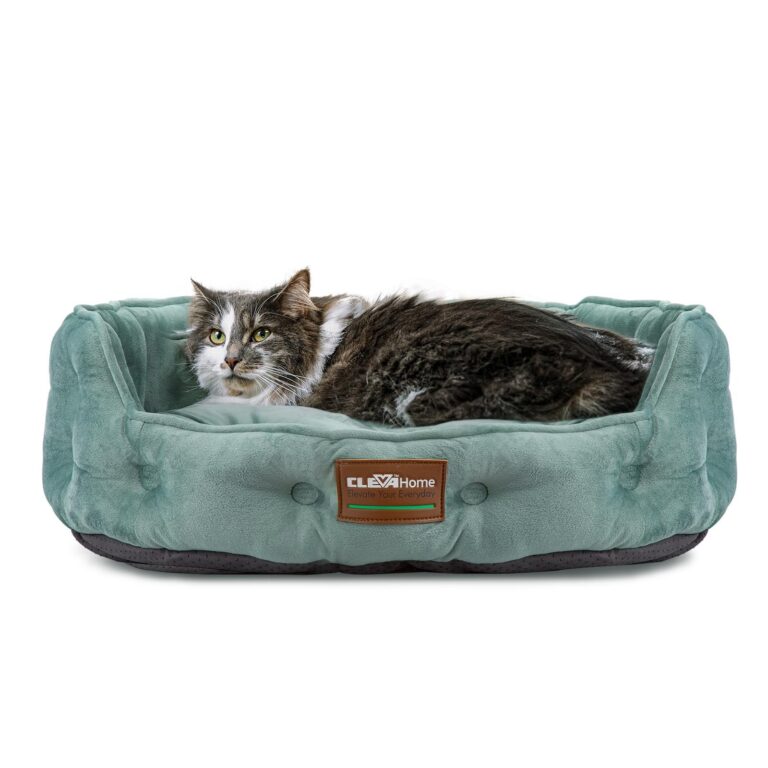 ClevaHome Dog Cat Bed Cuccia per Gatti e Cani di Piccola Taglia fino a 7 kg, Letto Rotondo per Interni, Morbido, Lavabile in Lavatrice con Fondo Antiscivolo (Verde Salvia)