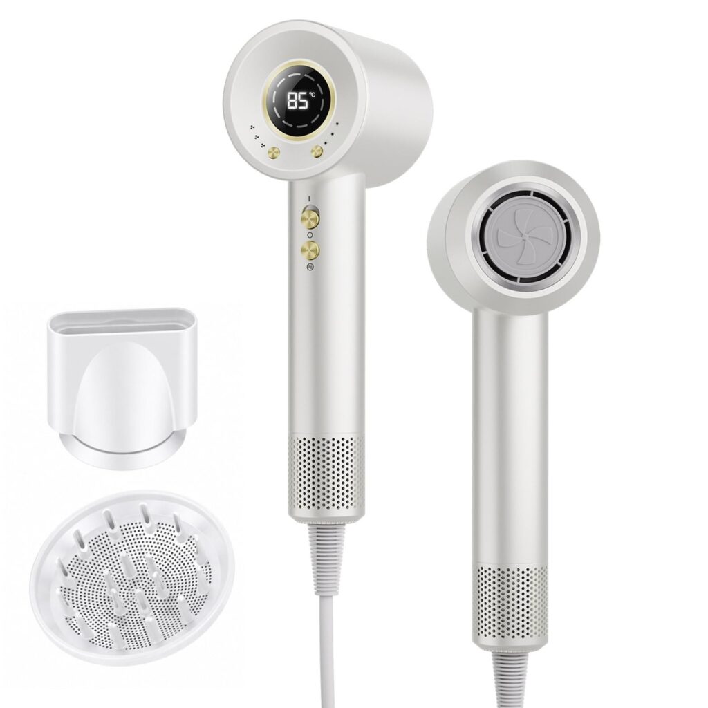 Asciugacapelli Ionico 180,000 RPM Phon Capelli Professionale 500 Milioni Ioni Negativi, 4 Temperature 3 Velocità, Display LED, Termoregolazione intelligente, Basso Rumore, 2 Acces…