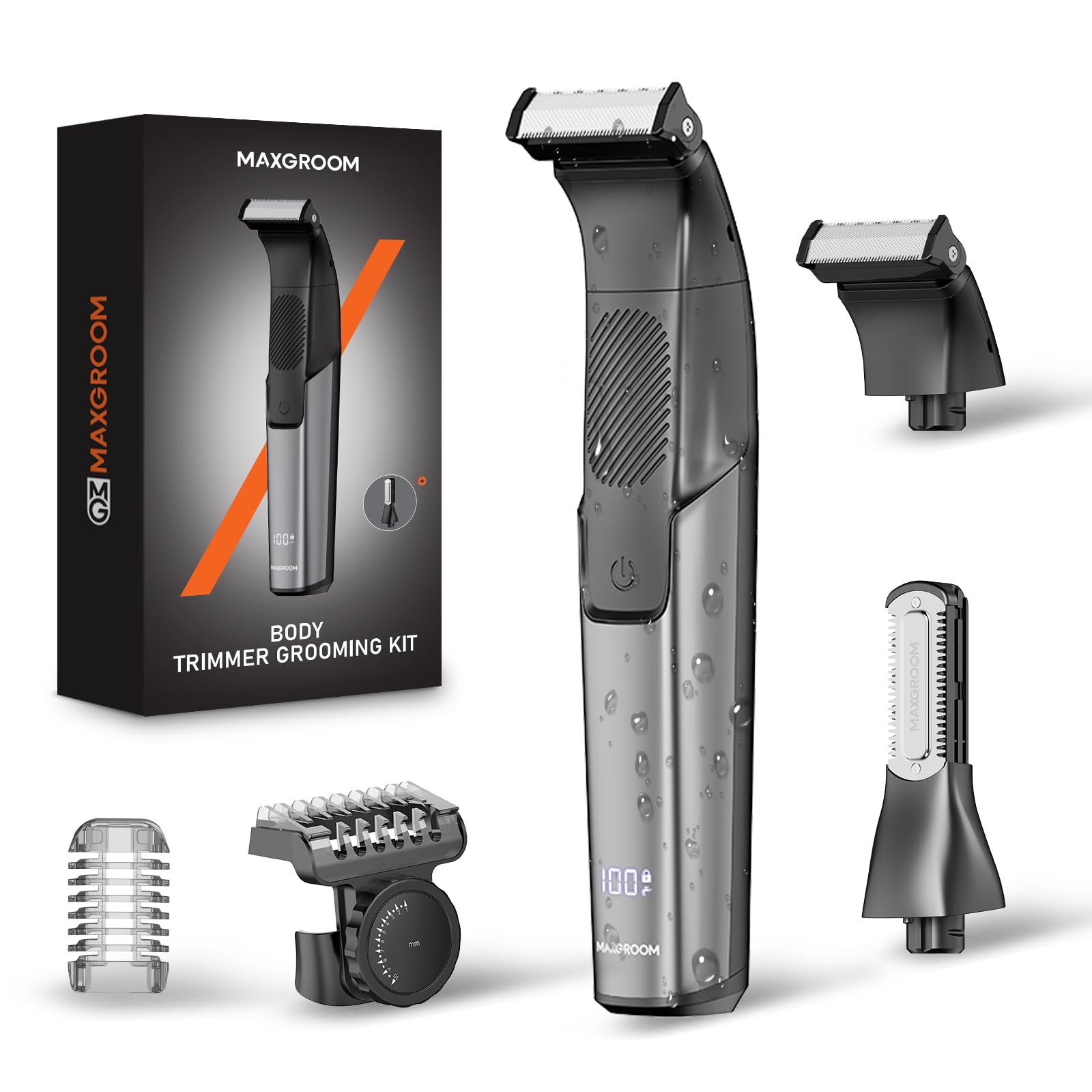 MAXGROOM Rasoio Elettrico Corpo Uomo a Umido e Secco (Nero) (Grigio)