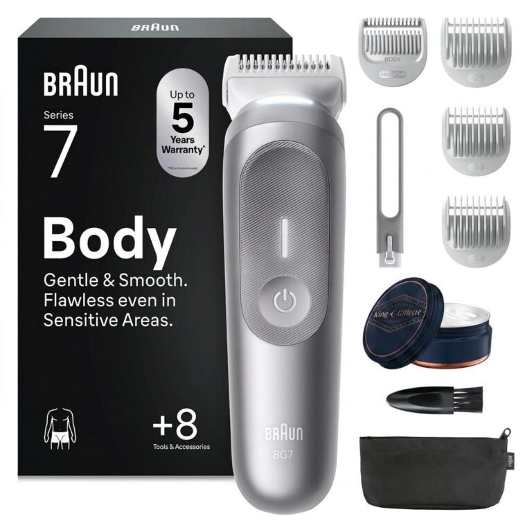 Braun Rasoio Elettrico Corpo Uomo Serie 7, 8 Strum. Balsamo, BG7555 Grigio | Cura Corpo, SkinGuard, Testine SmoothShave, Impermeabile, Rasoio Intimo Uomo, Ricaricabile, Balsamo Ba…