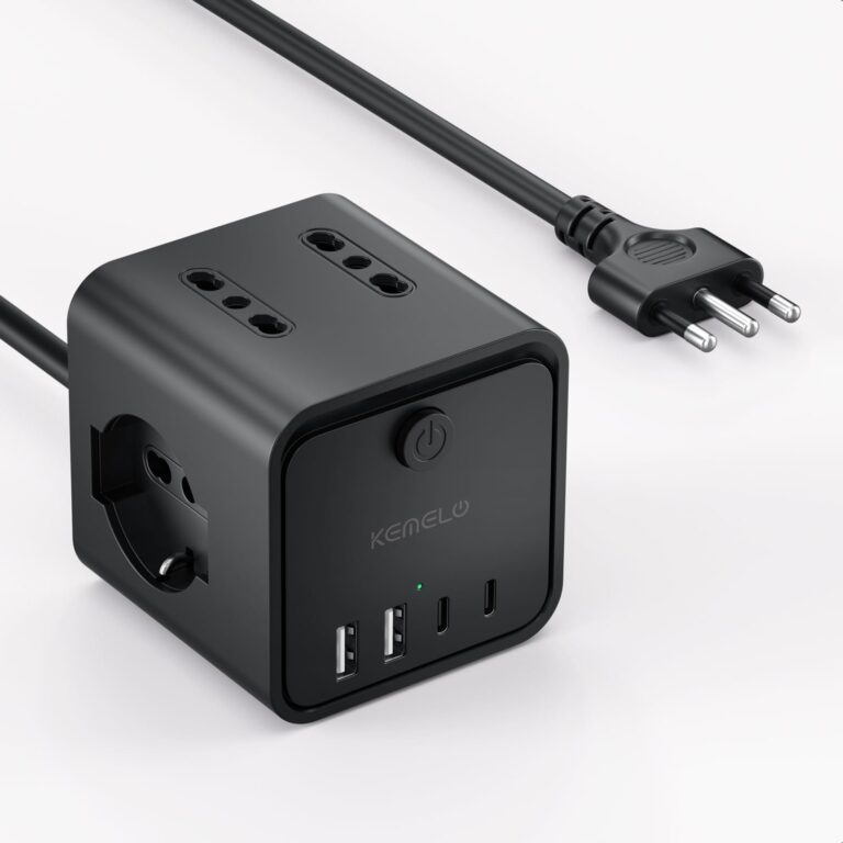 Ciabatta Elettrica Multipresa con 4 Prese Universali 10/16A ITA e Schuko, 2 M Prolunga Elettrica con 2 USB A+2 USB C,Presa Multipla Spina Piatta Salvaspazio con Interruttori per C…