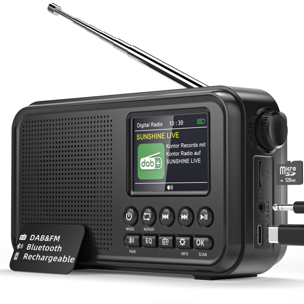 Mesqool Radio Digitale DAB&FM con Bluetooth, Batteria Ricaricabile da 3000mAh, Compatibile con Schede TF da 64GB, Ricarica Type-C, Presa per Cuffie, 40 Stazioni FM Preimpostate &…