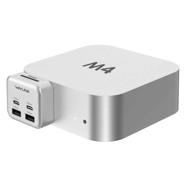 WAVLINK Hub per Mac mini M4, hub a 6 porte per Mac mini | 2 porte USB-C da 10Gbps, 2 porte USB-A da 10Gbps, lettore di schede SD3.0, per Mac mini M4 e M4 Pro