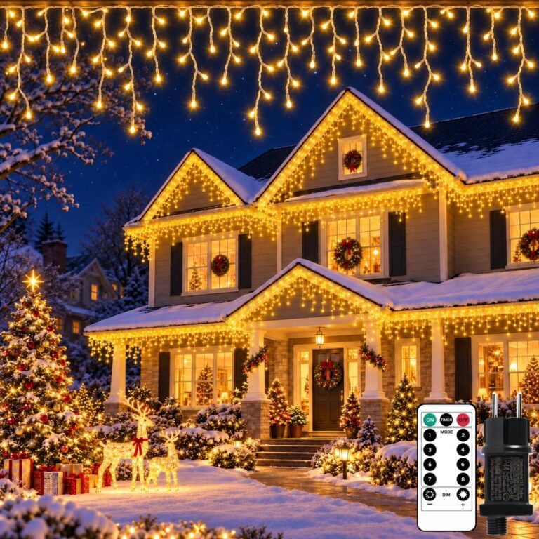 Luci Natale Esterno 12.5M 240 LED, Catena luminosa LED con Timer 8 Modi | Tenda luminosa per esterni, luce bianca calda, IP44, impermeabile, per interni ed esterni, finestre, fest…