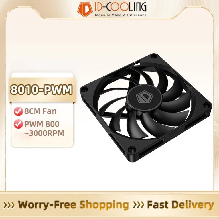ID-COOLING NO-8010-PWM Ventola del telaio Ventola di raffreddamento ultrasottile da 80 mm Piccola ventola PWM a 4 pin 800-3000 giri/min Custodia per computer CPU Dissipatore di ca…