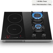 Piano Cottura Ibrido Induzione Gas 59cm,Regolazione Potenza 9 Livelli,Timer 1-99 Min
