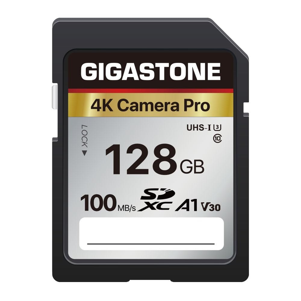 [5 anni di recupero dati gratuito] GIGASTONE scheda di memoria da 128 GB serie 4K Pro, velocità fino a 100 MB/s, compatibile con videocamere Canon, Nikon, Sony, A1 V30 UHS-I