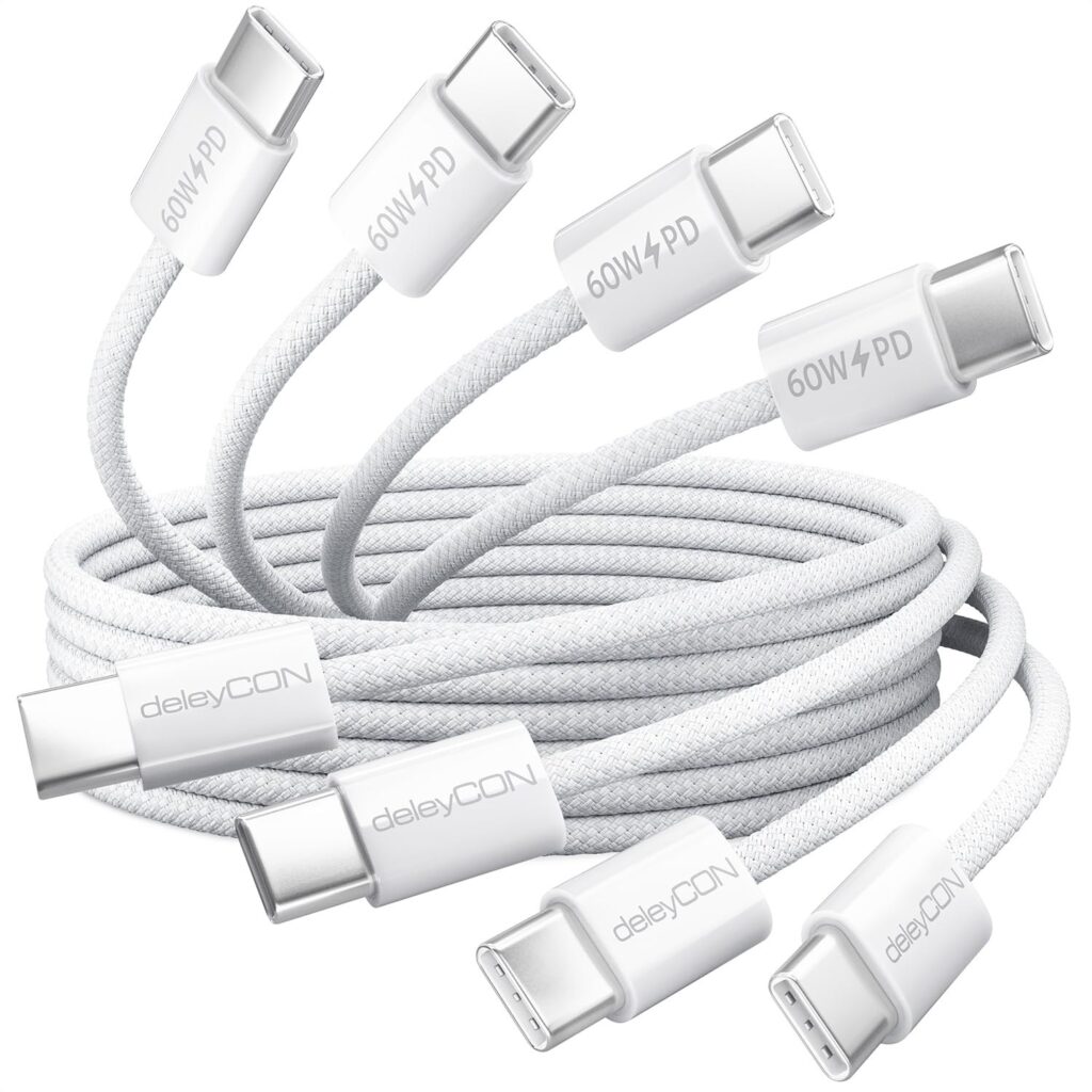 deleyCON Set USB C 60W [4 Pezzi, 0,5M + 1M + 2M + 3,0M] PD 3.0 USB-C a C Ricarica Rapida per iPhone 17 16 Pro Max Air Galaxy S26 S25 A56 A17 A26 iPad MacBook Xiaomi Switch PS5