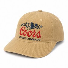 Cappello snapback in velluto a coste logo birra Coors marrone regolabile berretto bevande NUOVO
